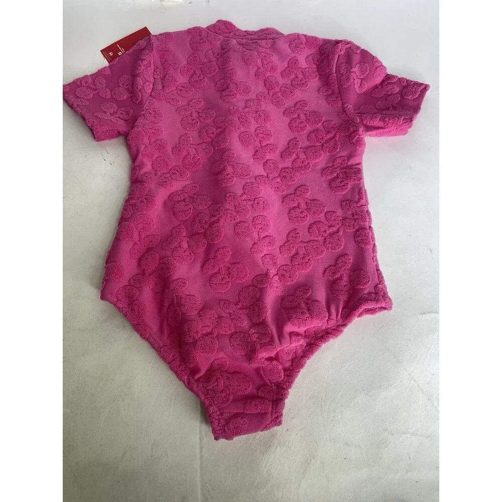 Hello Kitty Pink One Piece Rash Guard Lined Swimsuit Swimwear Girls Size 4T
